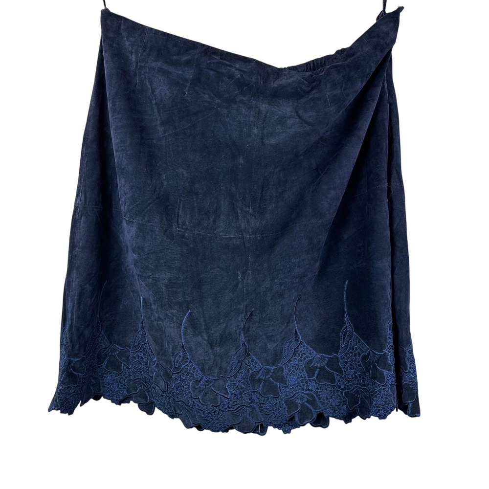 NWT VTG Y2K Terry Lewis Navy Blue Suede Embroidered Skirt 24W Plus SZ Deadstock